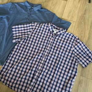 HB Men's Big & Tall SS Button Up Plaid Shirts (2 Shirts) Lightweight Size 3XLT